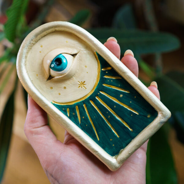 Handmade clay dish & Incense Burner "Abundant Garden"