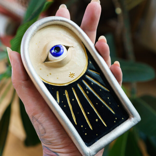 Handmade clay dish & Incense Burner "Midnight Black"