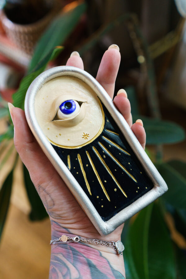 Handmade clay dish & Incense Burner "Midnight Black"